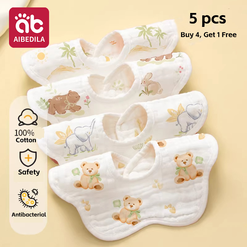 Printed Bibs Pack - 5'li Paket Bebek Muslin Bandana Önlükleri