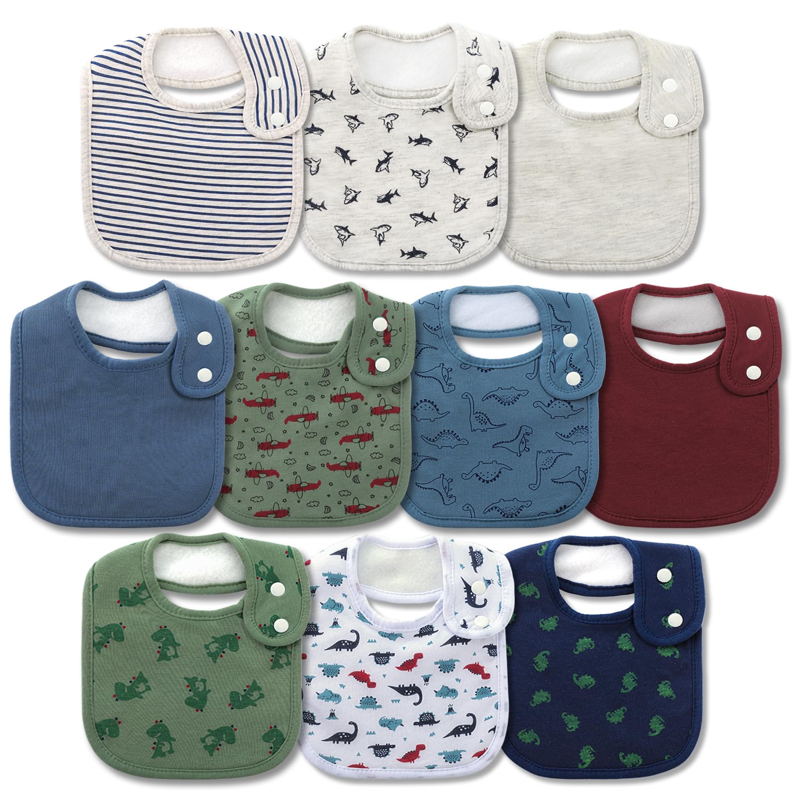 Printed Bibs Pack - 10'lu Paket Bebek Bandana Önlükleri, Yumuşak
