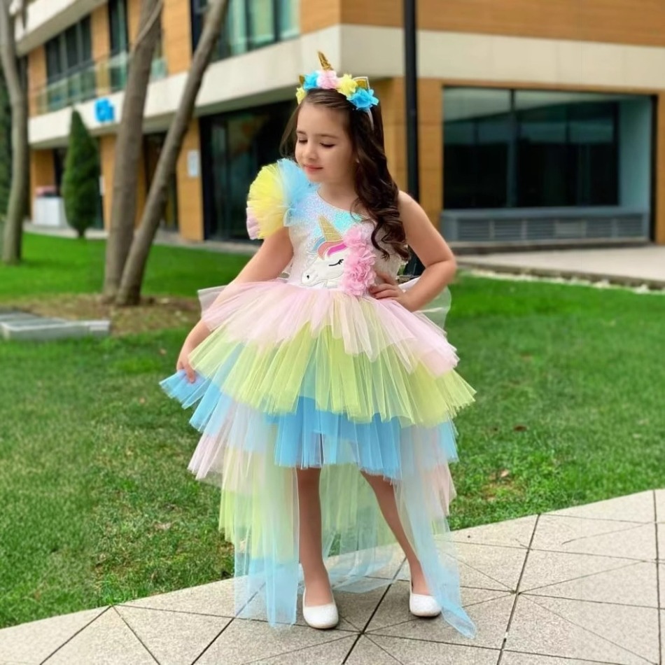 Baby Clothing Us - Gökkuşağı ünikorn Bebek Parti Kız Elbise
