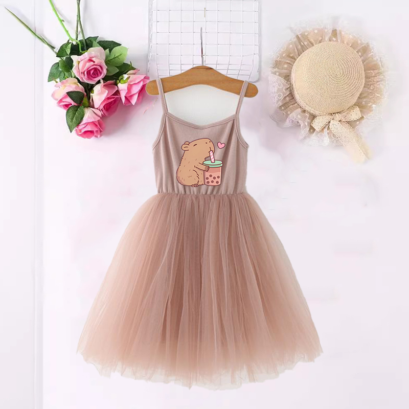 Baby Clothing Us - Capybara Kız Elbise Anime Baskılı Sevimli